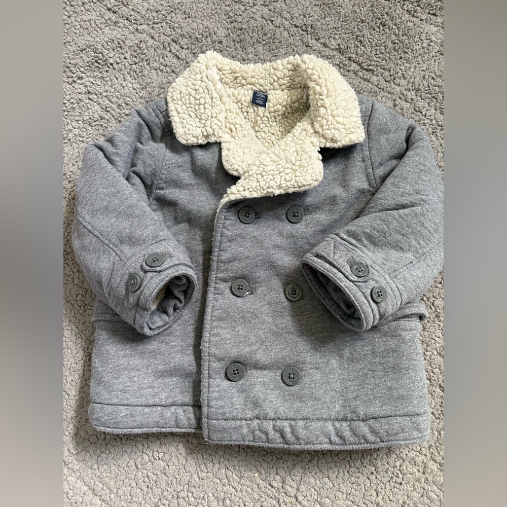 GAP Gray and Cream Peacoat with Sherpa Lining